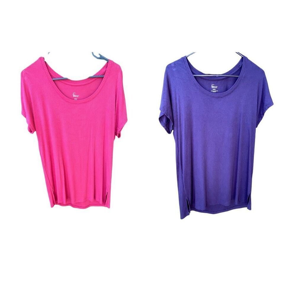 Lot of 2 Felina knit tunic tops size Med blue & pink.